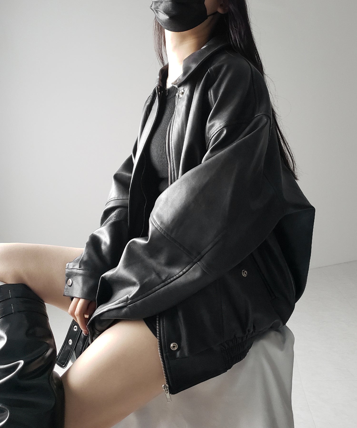 【 ２color 】ヴィンテージライクオーバーフェイクレザーブルゾン ／ vintage like over fake leather blouson