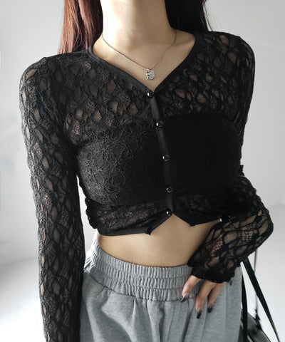 【 ２color 】フロントボタンショートレースカーディガン ／ front button short lace cardigan