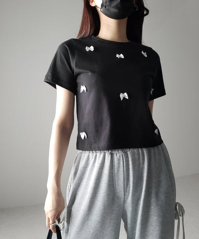 【 ４color 】ミニリボンバレエコアクロップドＴ ／ mini ribbon ballet core cropped Tee