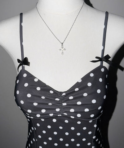 【 レディース水着 】ドットリボンフリルワンピース水着 ／ Dot ribbon frill onepiece swimwear