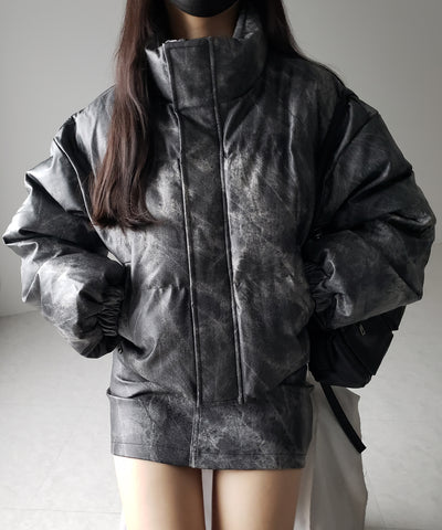 【 セットアップ着用可能 】ヴィンテージライクフェイクレザーショートダウンジャケット ／ vintage like fake leather short down jacket