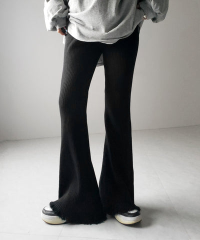 【 ２color 】フリンジリブニットフレアパンツ ／ fringe lib knit flare pants