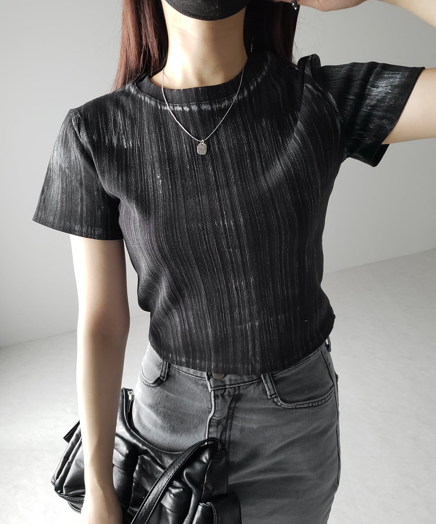 【 ３color 】ヴィンテージプリントクロップドリブＴシャツ ／ vintage print cropped lib Tee