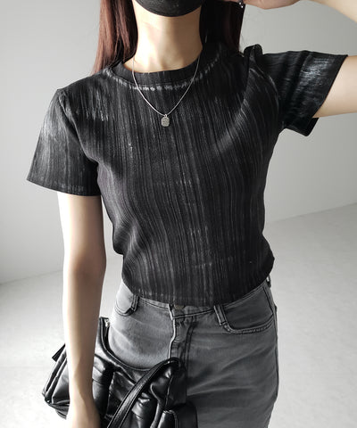 【 ３color 】ヴィンテージプリントクロップドリブＴシャツ ／ vintage print cropped lib Tee