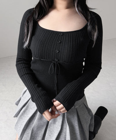 スリムフィット透かし柄リブニット / slim fit watermark pattern rib knit tops
