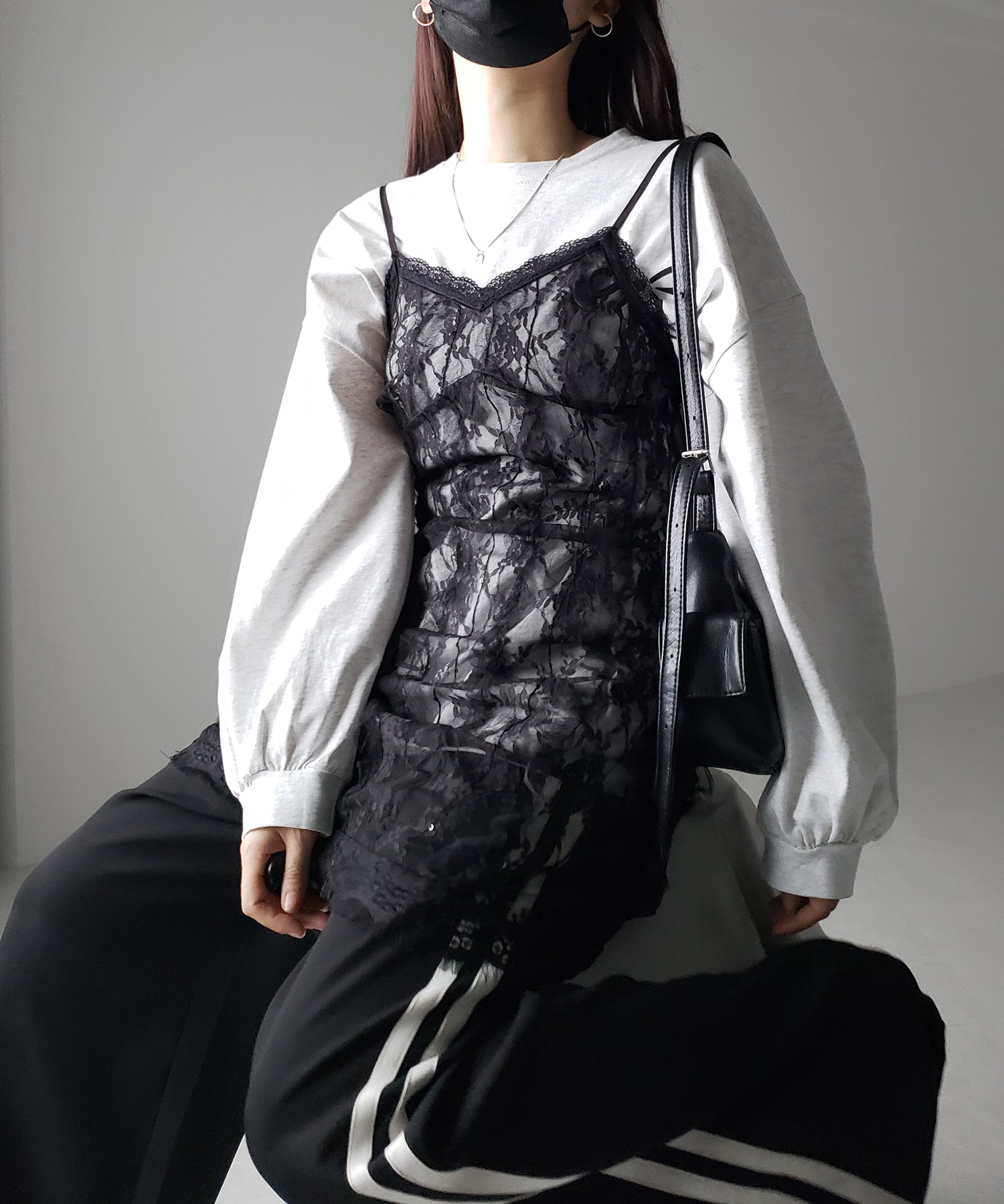 【 ２color 】チュールドッキングレースチュニックキャミソール ／ tulle docking lace tunic camisole