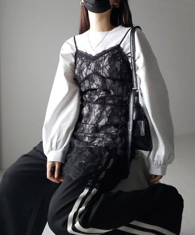 【 ２color 】チュールドッキングレースチュニックキャミソール ／ tulle docking lace tunic camisole