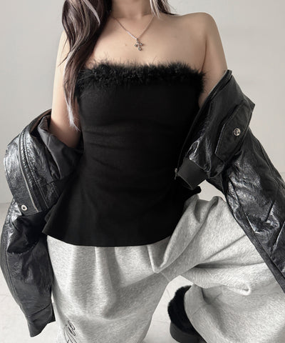 フェイクファーペプラムベアトップス / fake fur peplum bare tops