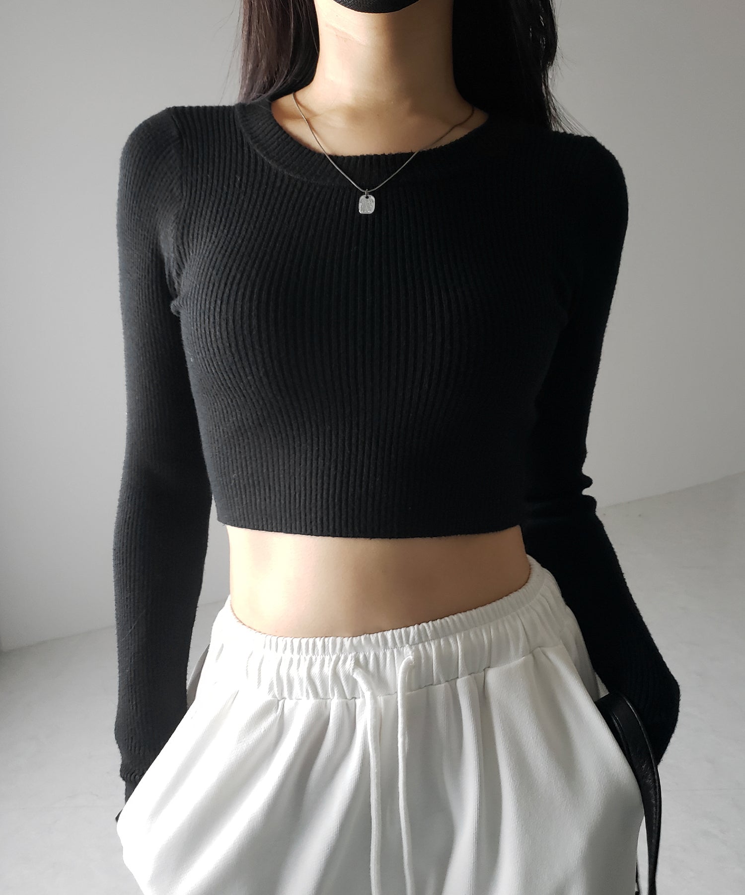 【 ３color 】BASIC ショートリブニットトップス　／ BASIC SHORT LIB KNIT TOPS