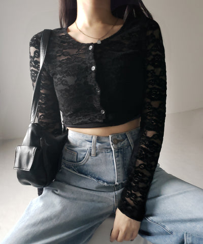 【 ２color 】ベロアレースショートカーディガン ／ velour lace short cardigan