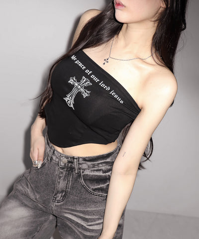 クロスグランジロゴベアトップス ／ cross grunge logo bare tops