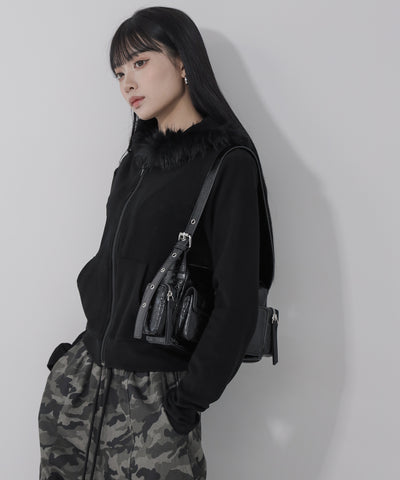 【 ３color 】ファーフードジップアップパーカー ／ fur zipup hoodie