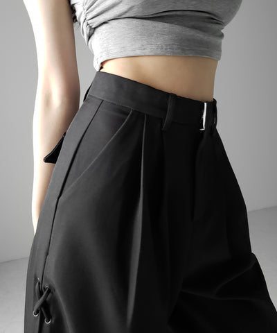 レースアップダブルタックワイドスラックス ／ laceup double tack wide slacks