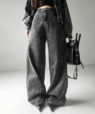 【 セットアップ着用可能 】ヴィンテージケミカルブリーチストレートワイドデニム ／ vintage chemical bleach straight wide denim