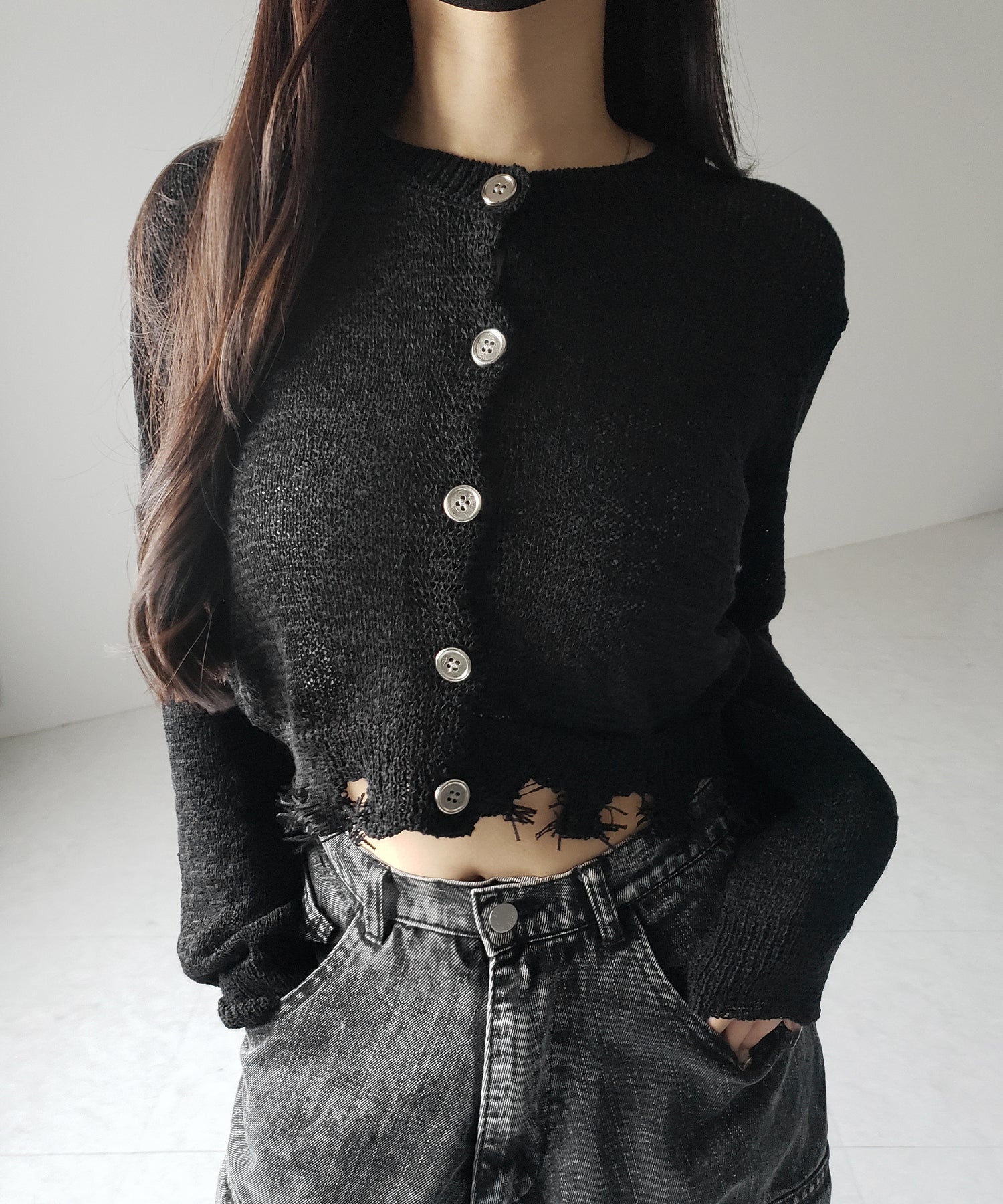 【 ３color 】ダメージシアーニットショートカーディガン ／ damage sheer knit short cardigan