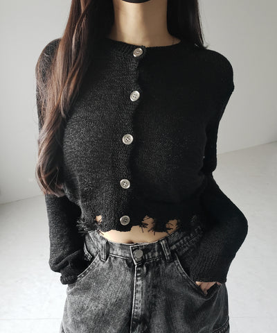 【 ３color 】ダメージシアーニットショートカーディガン ／ damage sheer knit short cardigan