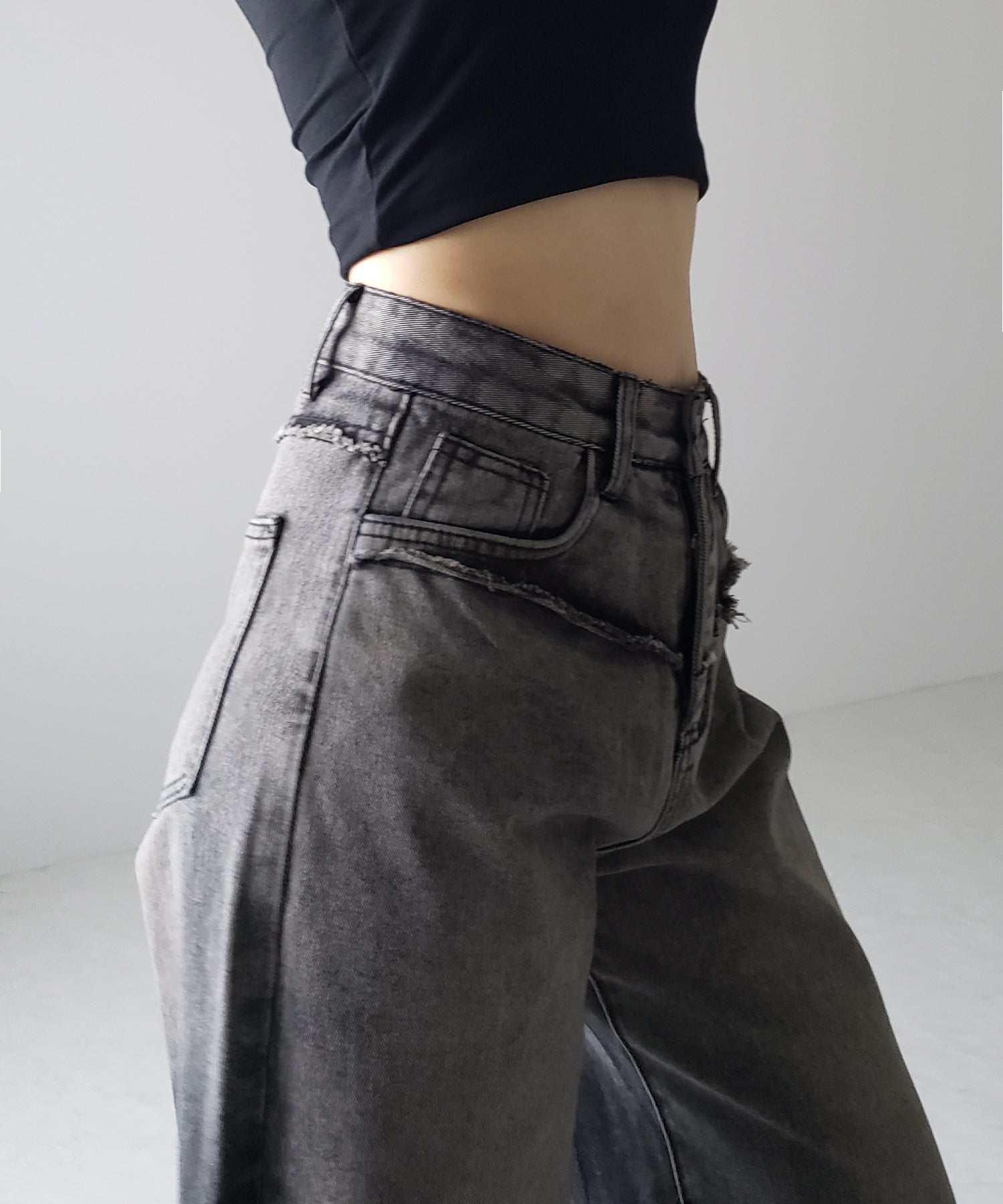 4size ／ 2color 】ヴィンテージグラデーションダメージワイドバギー 