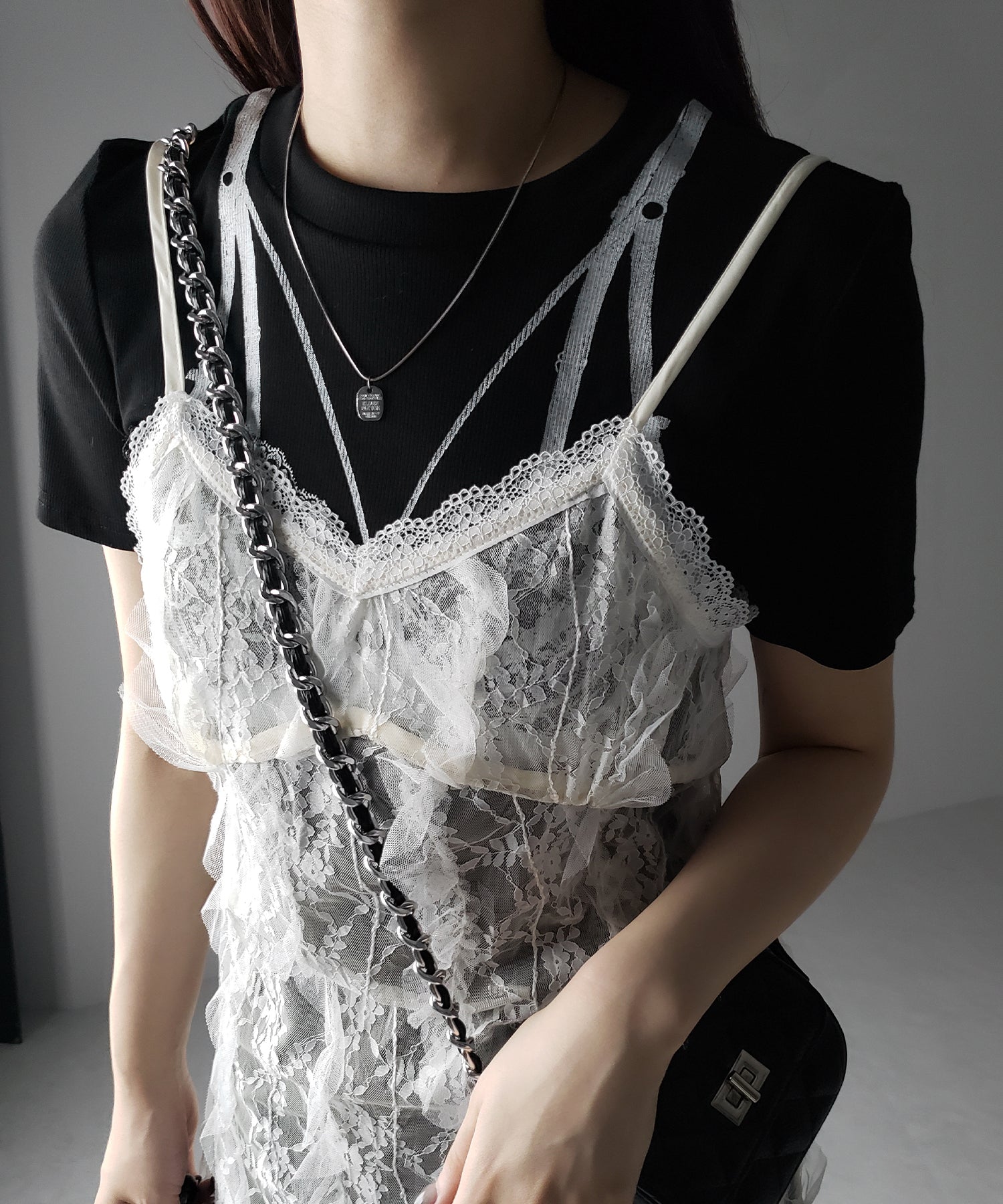 【 ３color 】レースランジェリー半袖クロップドＴ ／ lace lingerie short sleeve cropped T