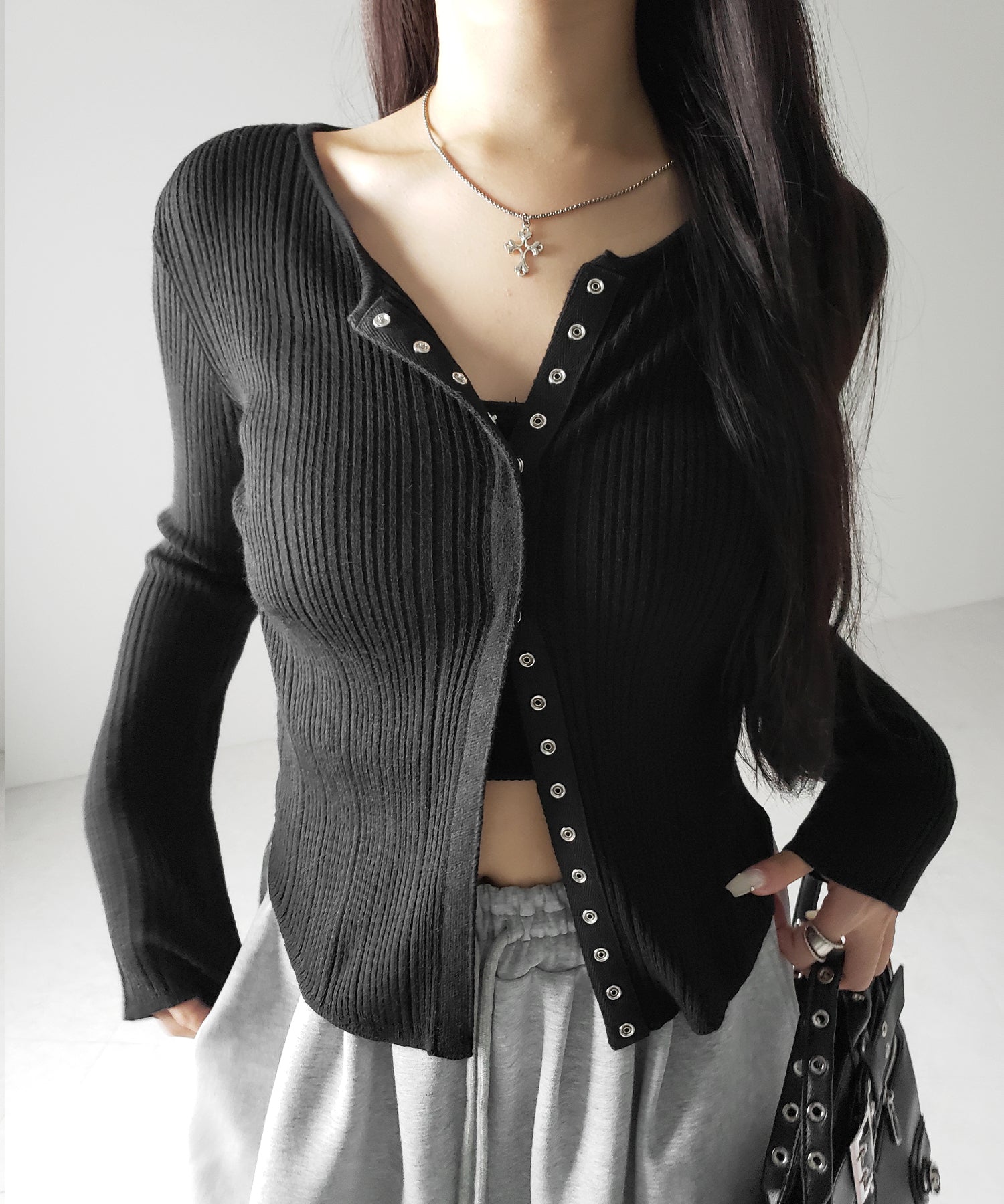 【 ３color 】スナップボタンリブニットスリムカーディガン ／ snap button rib knit slim cardigan