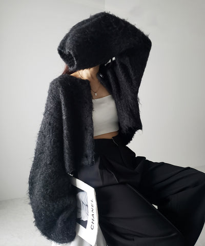 ボリュームワイドスリーブショートシャギーニットカーディガン ／ volume wide sleeve short shaggy knit cardigan