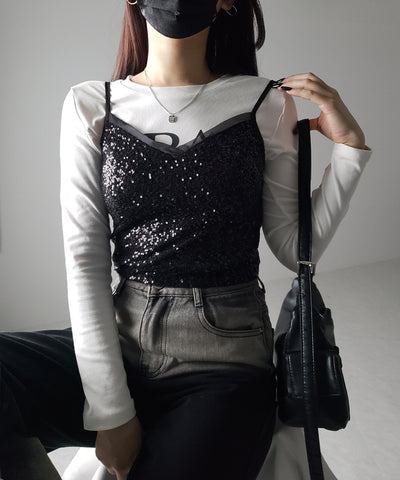 【 カップ付き 】シアースパンコールショートキャミソールビスチェ ／ sheer spangle short camisole bustier