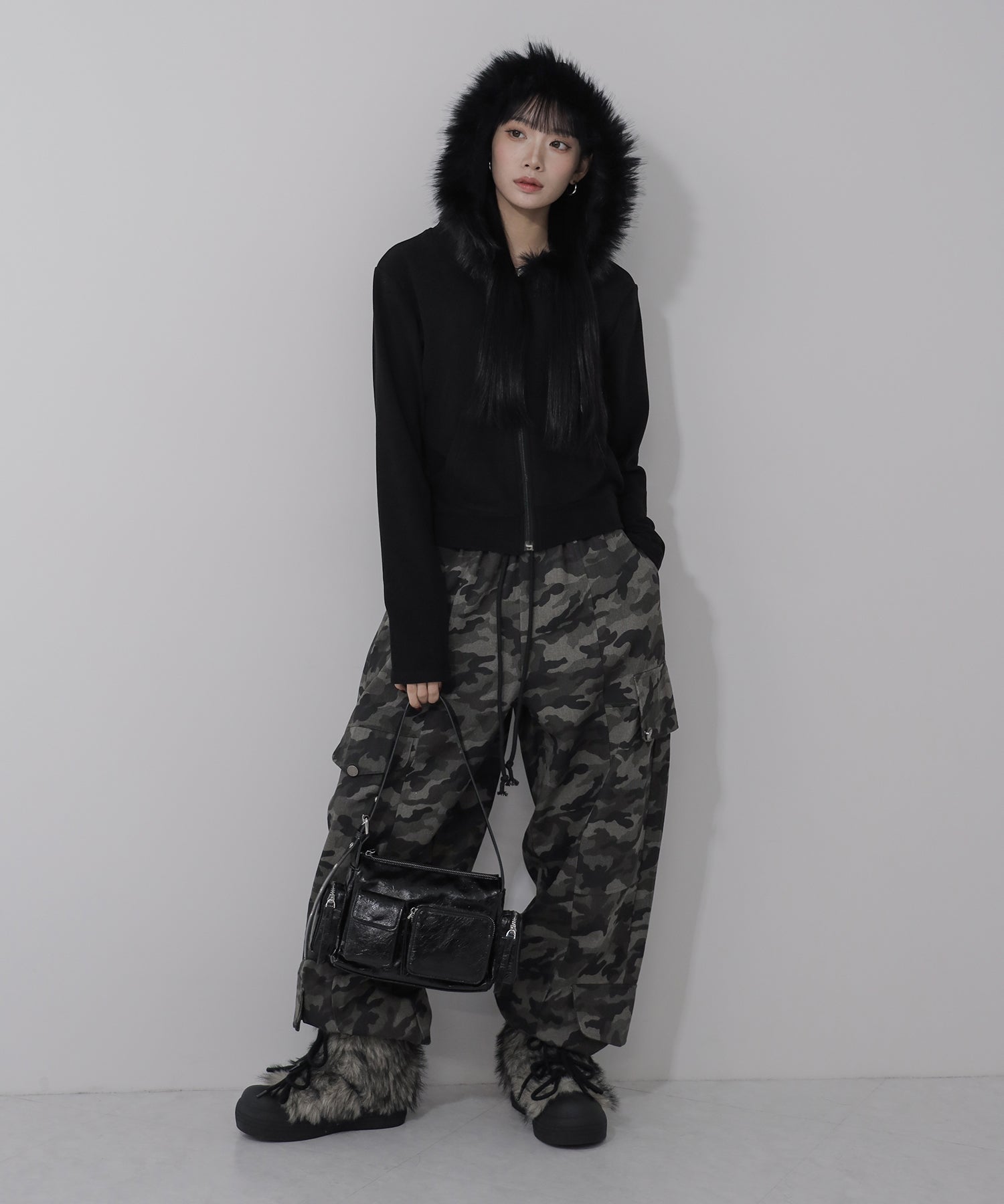 【 ３color 】ファーフードジップアップパーカー ／ fur zipup hoodie