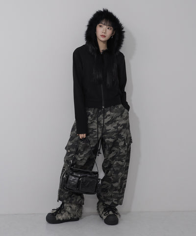 【 ３color 】ファーフードジップアップパーカー ／ fur zipup hoodie