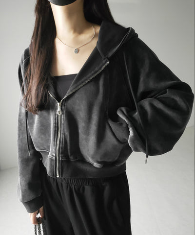 【 ２color 】ピグメントヴィンテージショートジップパーカー ／ pigment vintage short zip hoodie