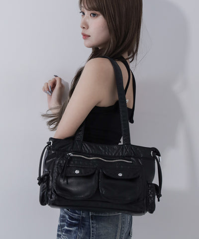 【 ３color 】アウトポケットジップアップエンボスヴィンテージハンドバッグ ／ out pocket zipup embossed vintage handbag