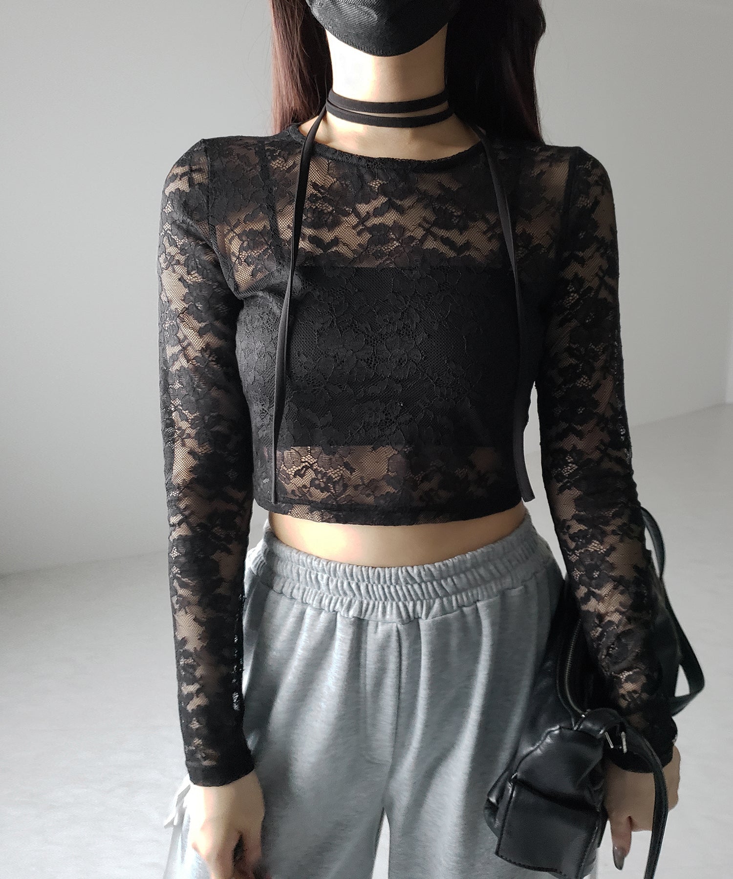 【 ２color 】ストラップリボンショートレーストップス ／ strap ribbon short lace tops