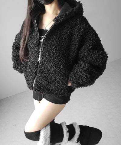 テディボアジップアップフーディクロップドコート ／ teddy boa zipup hoodie cropped cat