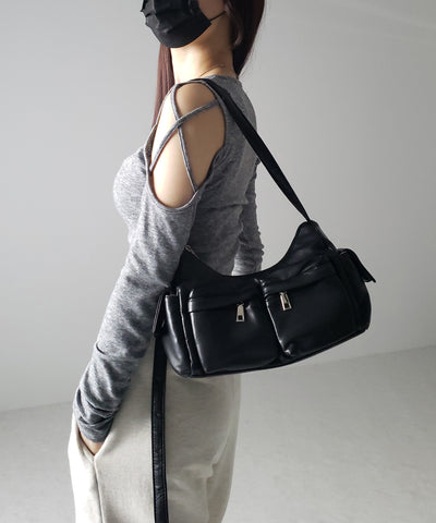 【 ５color ／ ２WAY 】アウトポケットフェイクレザーショルダーバッグ