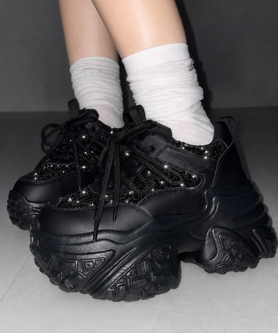 【 +10.5cm盛れ 】スパンコールレースアップ厚底スニーカー ／ +10.5cm spangle lace-up platform sneakers