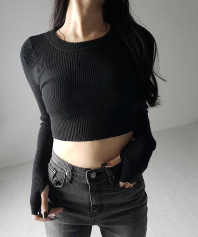 【 ３color 】BASIC ショートリブニットトップス　／ BASIC SHORT LIB KNIT TOPS