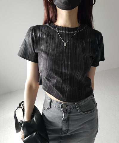【 ３color 】ヴィンテージプリントクロップドリブＴシャツ ／ vintage print cropped lib Tee