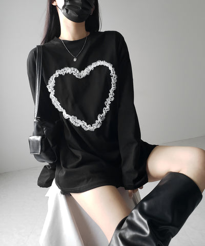 【 ３color 】ハートレースビッグロンＴ ／ heart lace BIG long sleeve T-shirt