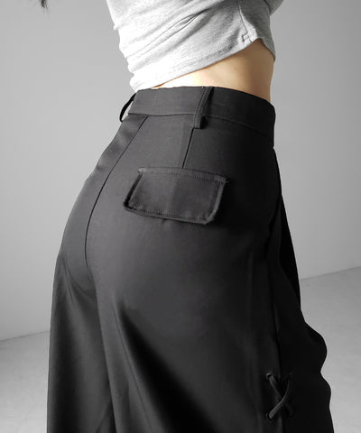 レースアップダブルタックワイドスラックス ／ laceup double tack wide slacks