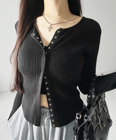 【 ３color 】スナップボタンリブニットスリムカーディガン ／ snap button rib knit slim cardigan