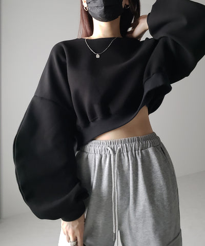【 ３color 】ボリュームスリーブショート丈スウェット