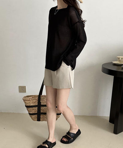 【 選べる７color 】ニュアンスカラーバックスリットオーバーシアーニット ／ nuance color back slit over sheer knit