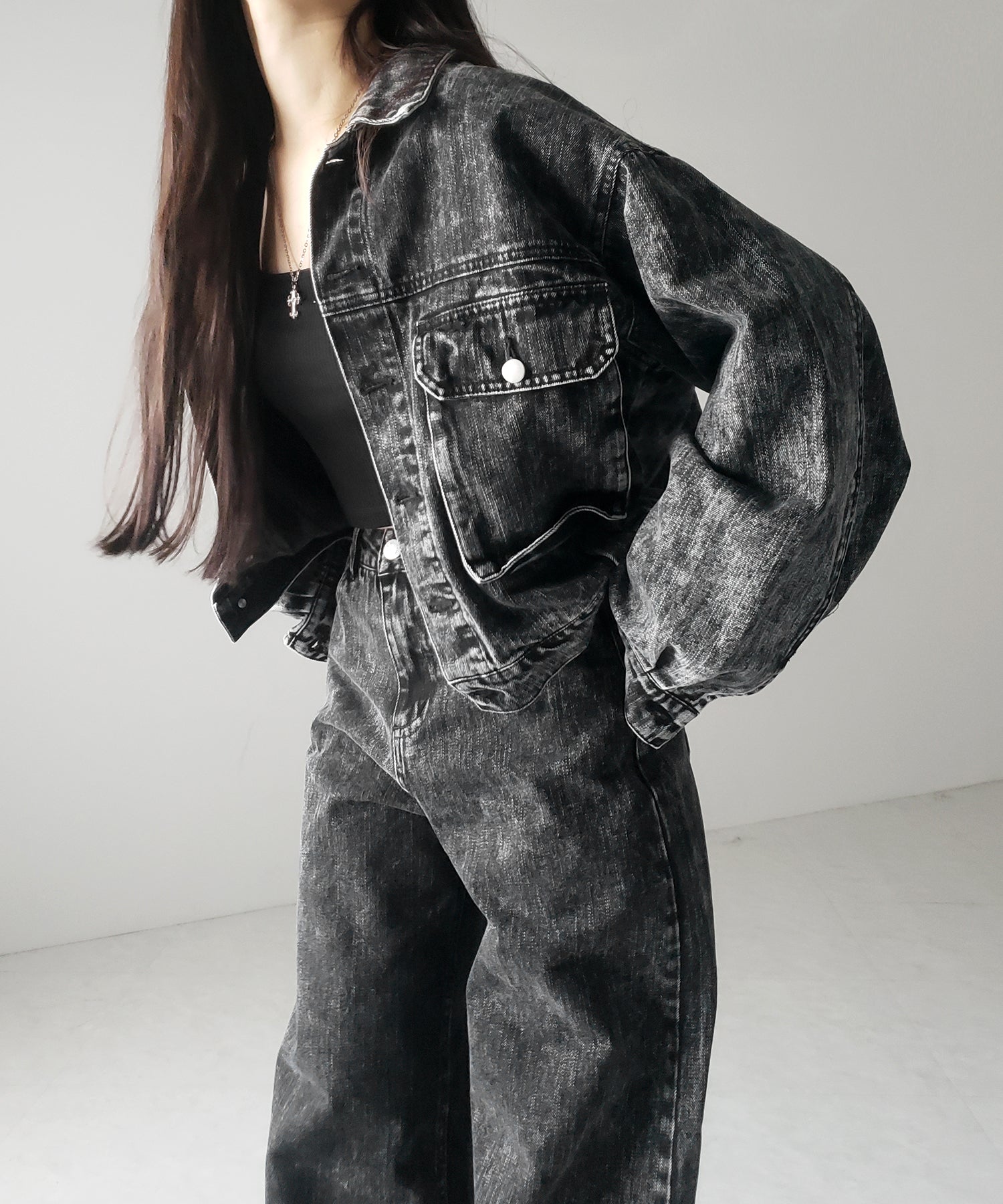 【 セットアップ着用可能 】ヴィンテージケミカルブリーチストレートワイドデニム ／ vintage chemical bleach straight wide denim