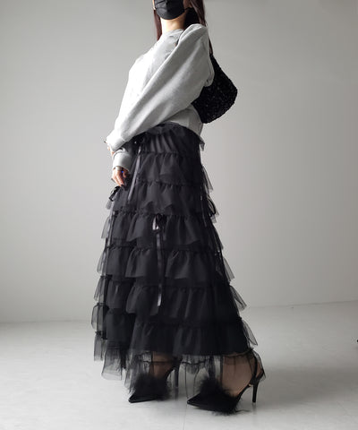 【 ４color 】ストラップリボンバレエコアチュールスカート ／strap ribbon ballet core tulle skirt