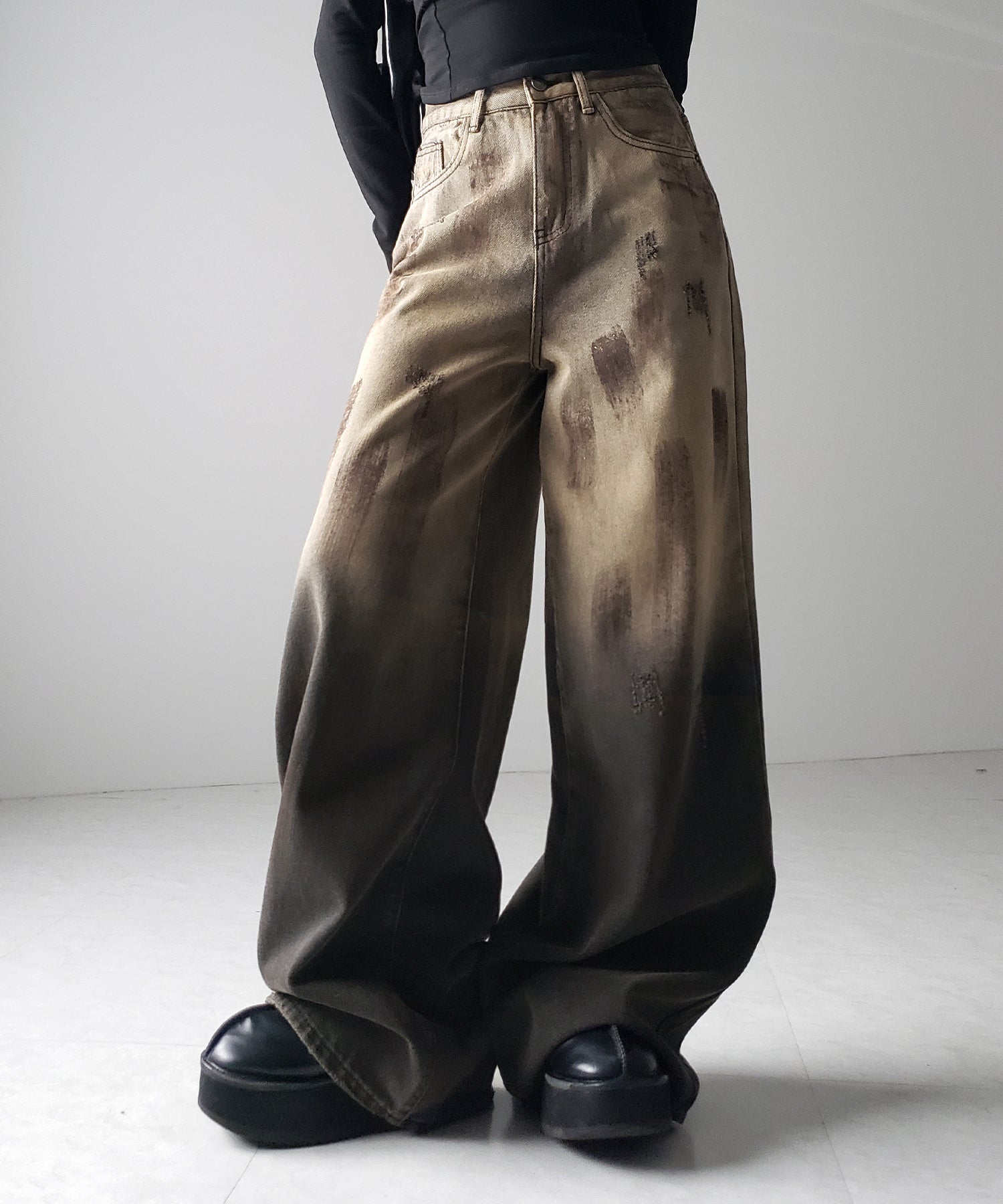 【 ２color ／ ４size 】ヴィンテージペイントグラデーションワイドデニムパンツ ／ vintage paint gradation wide denim pants