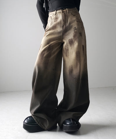 【 ２color ／ ４size 】ヴィンテージペイントグラデーションワイドデニムパンツ ／ vintage paint gradation wide denim pants