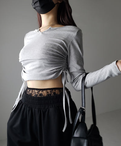 【 ２color 】ウエストレースドッキングワイドスウェットパンツ／ waist lace docking wide sweat pants