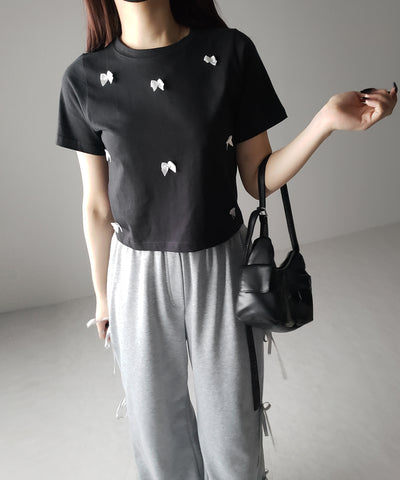 【 ４color 】ミニリボンバレエコアクロップドＴ ／ mini ribbon ballet core cropped Tee