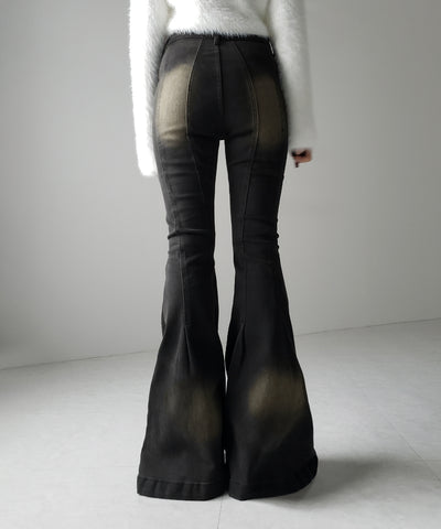 【４size 】ヴィンテージライクストレッチブラックフレアデニム ／ vintage like stretch black flare denim