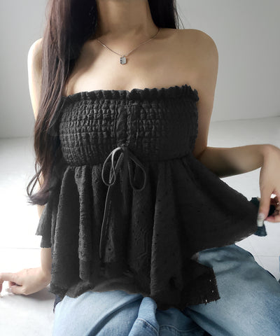 【 トップスとしても使える２WAY 】シャーリングリボンフリルビスチェミニスカート ／ shirring ribbon frill bustier mini skirt
