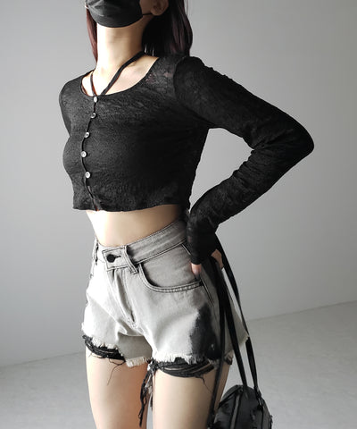 【 ２WAY 】クロスストラップリボンショートレースカーディガン ／ cross strap ribbon short lace cardigan