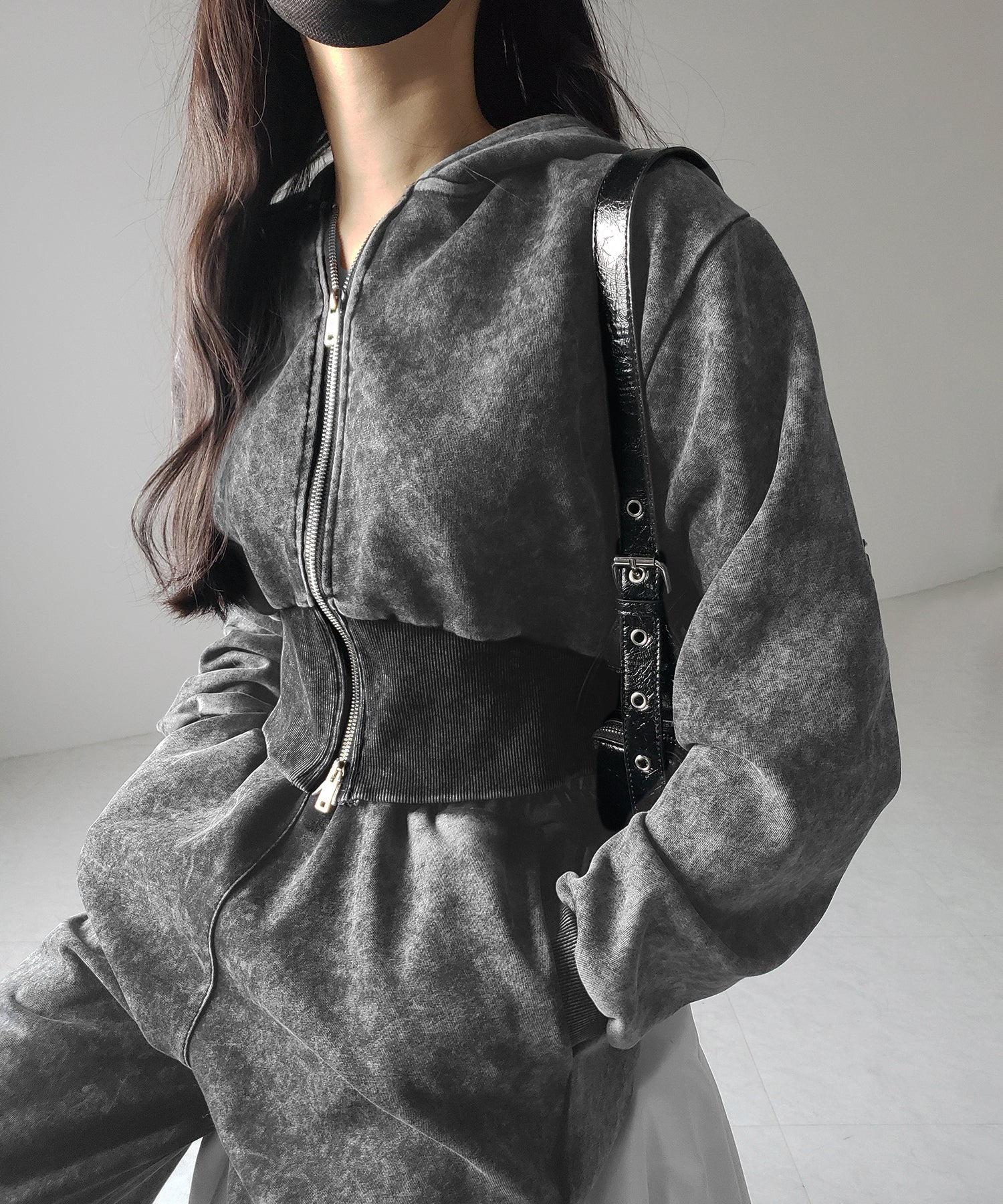 【 セットアップ 】ピグメントヴィンテージショートパーカー ＋ ワイドパンツ SET ／ pigment vintage short hoodie + wide pants SET